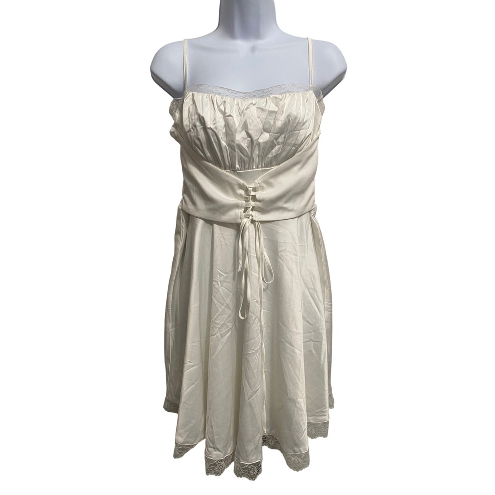 Whimsical Coquette Milkmaid Lace Up Corset Renaissance Satin Mini Dress XL Fairy